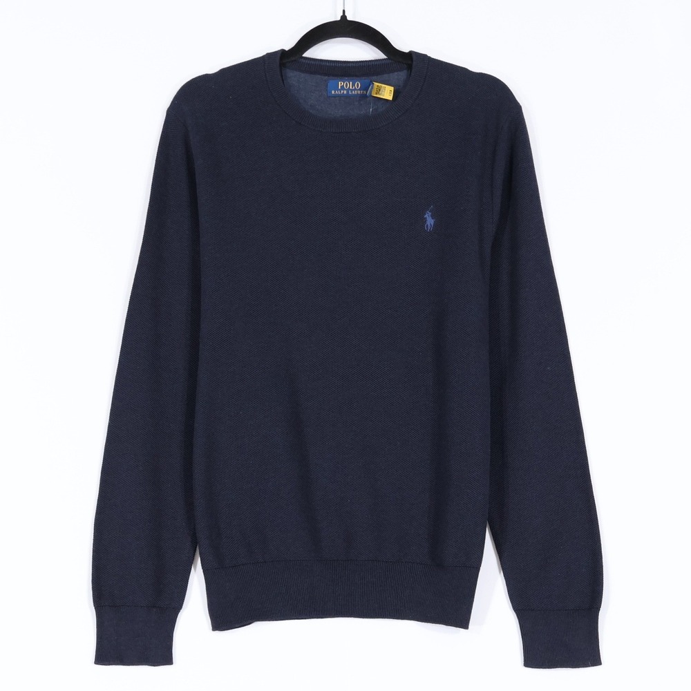 Polo Ralph Lauren Cotton Sweater Men M Dark Blue Textured Crewneck $130 NWT